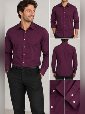 H&M Men’s Burgundy Button Down Dress Shirt XL